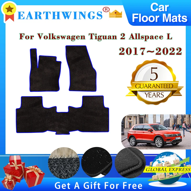 Car Floor Mats For VW Volkswagen Tiguan 2 Allspace L AD BW Five Seats Long-wheelbase 2017~2022 Auto Carpets Foot Pad Accessories