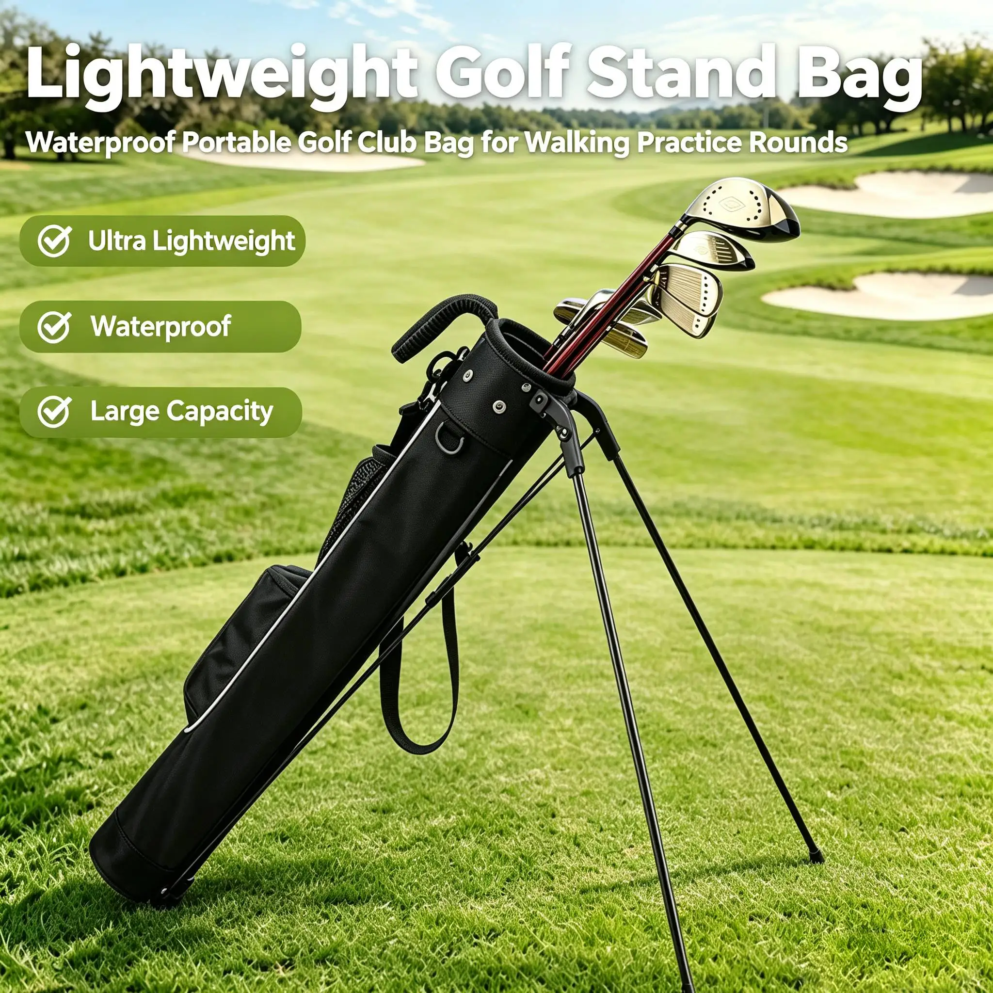 Leichte Golfschlägertasche mit Halterung, Golf-Gun-Rack-Taschen, Wasserdichte Golf-Standtasche – Detail 3