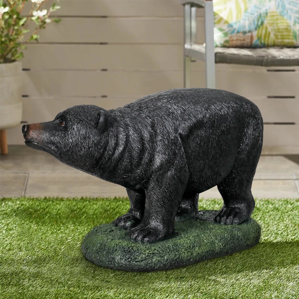 

Gardening Gift Statue - 15.5 ''H Cement Indoor Decorative Outdoor Garden Statue with Black Bear Design for Home Lawn Decorative