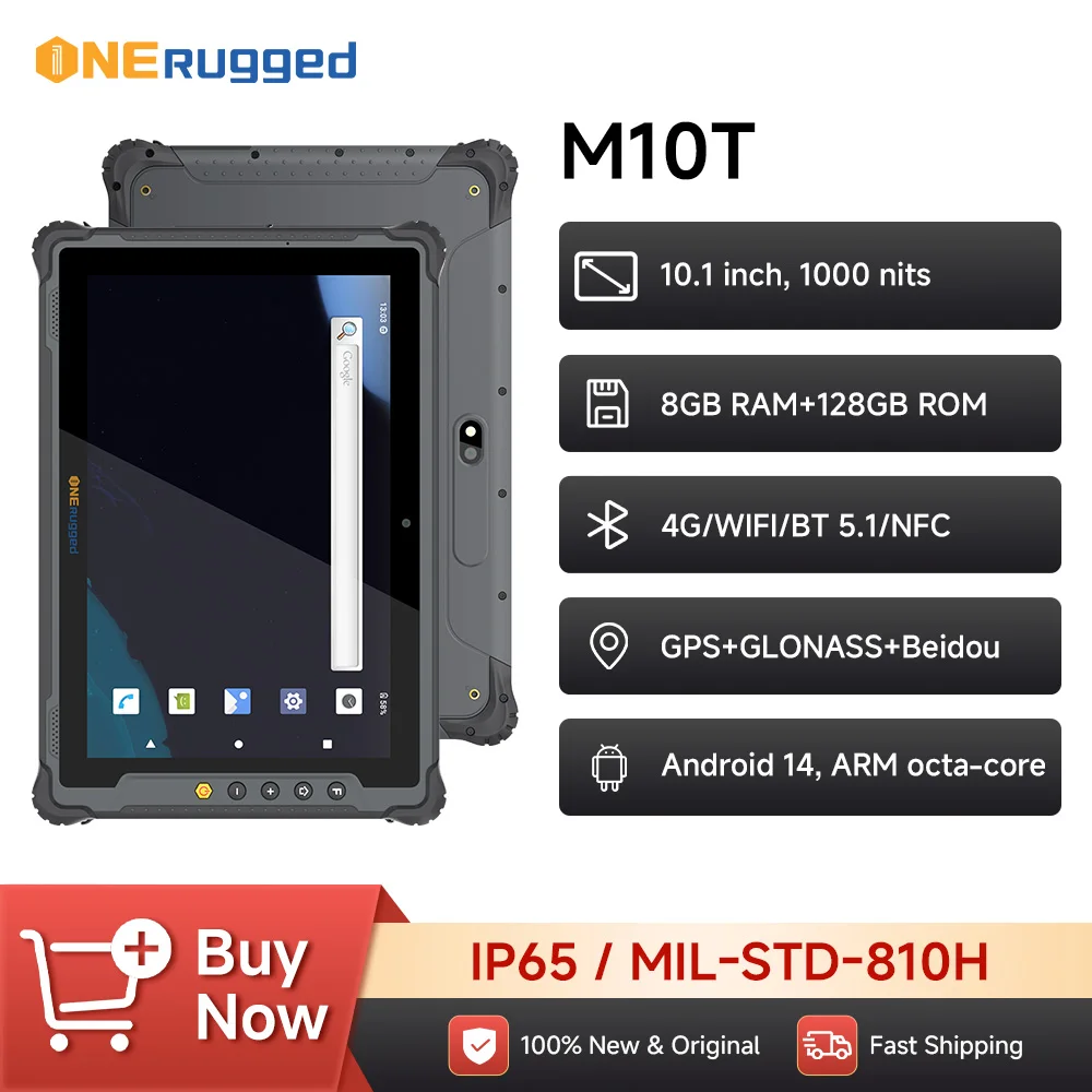 

ONERugged Rugged Tablet M10T, 10.1 inch Andriod 14 Tablet, 8GB+128GB, 10000mAh, Industrial PC with 4G LTE/WiFi 5/BT 5.1/NFC