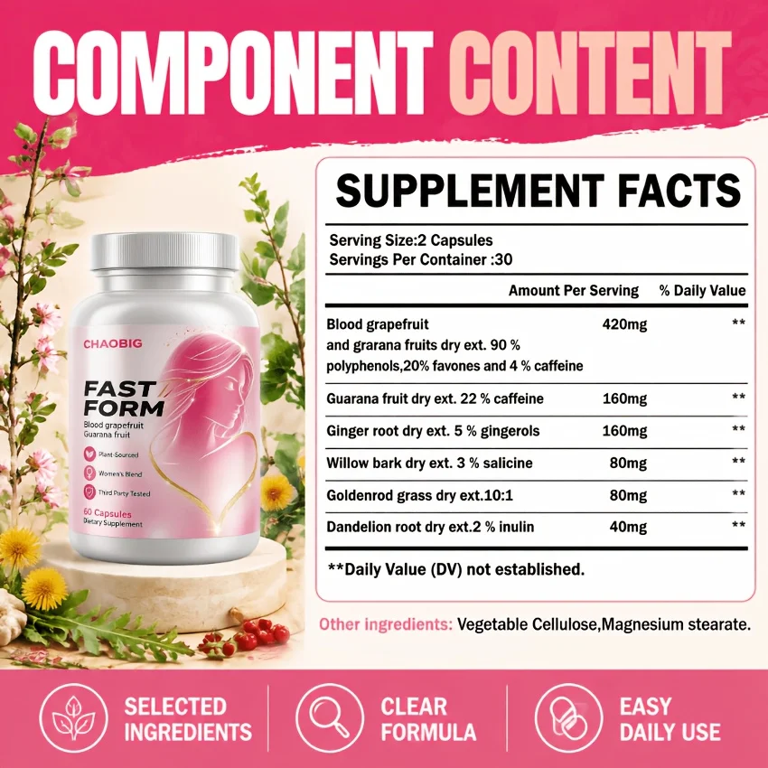 CHAOBIG Women's Attractiveness Capsules, Put Yourself First, Containing Guarana Fruit, Ginger Root, Goldenrod Grass, Gift, Vitamins And Supplements, Supplements, Claim Daily, Adult, Packaging May Vary