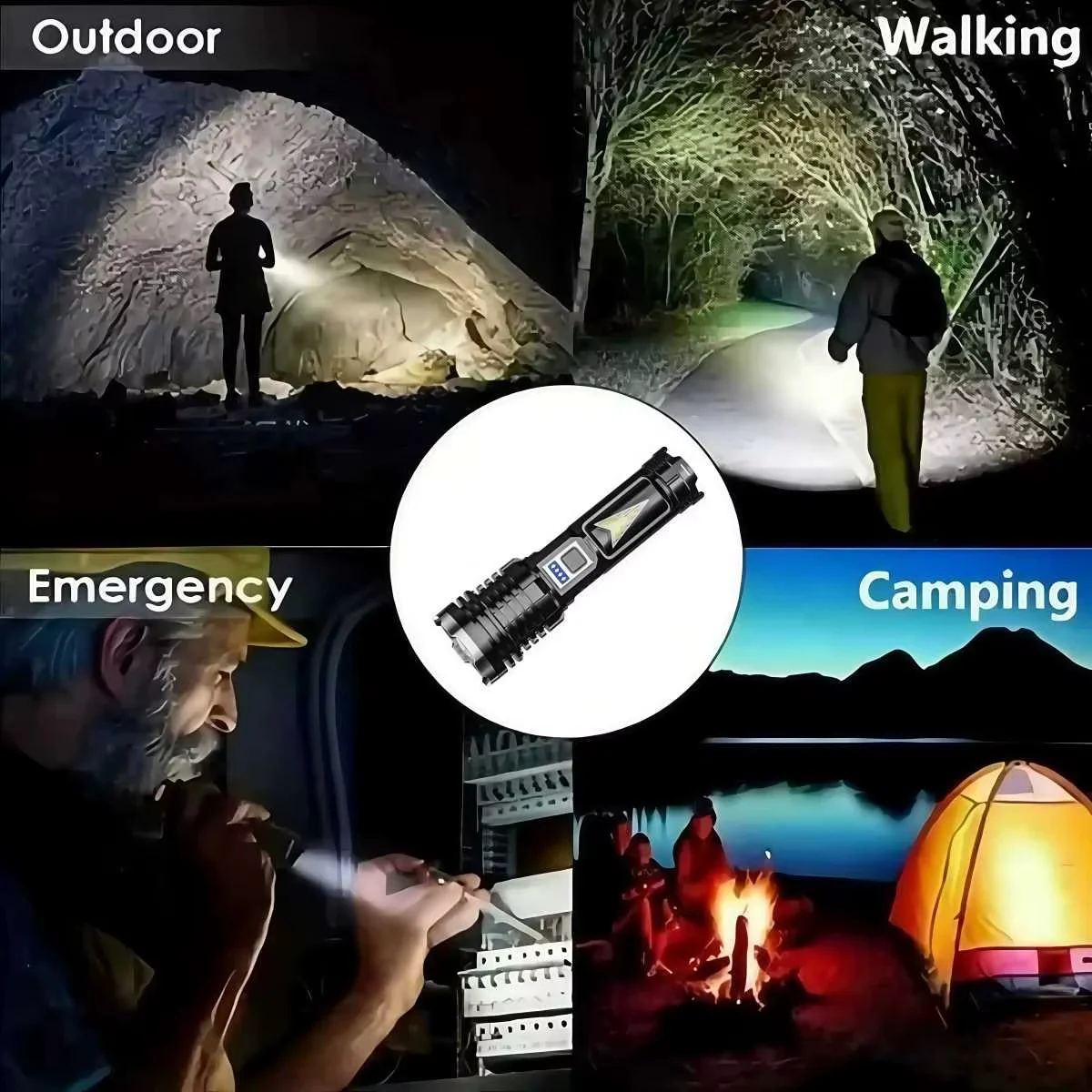 High Power White Laser LED Flashlight Built-in Battery USB Rechargeable Strong Light Tactical Torch Outdoor Camping Hiking Lamp