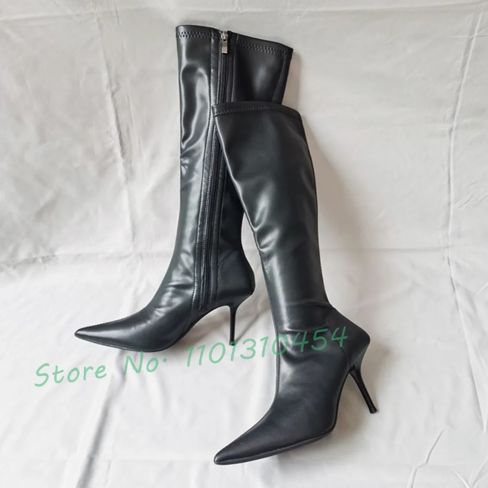 Super Pointy Knee High Boots Women New In Sexy Hot Waterproof Winter Pink Long Boots Outfit Cool High Heels Novelty Zipper Shoes