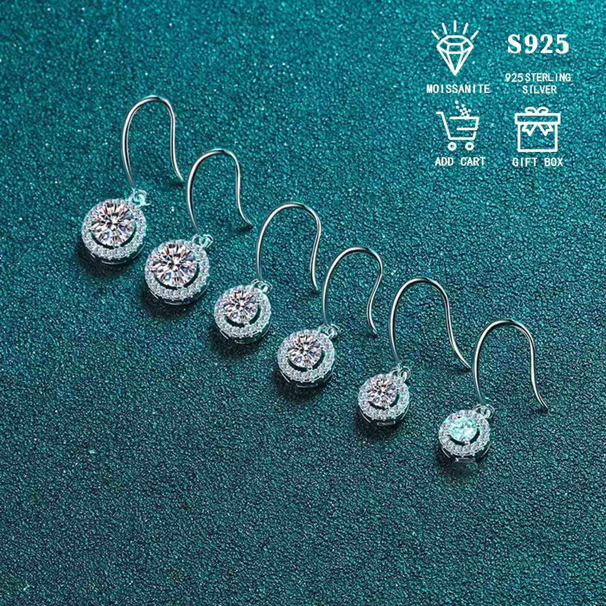 

Sterling Silver S925 Total 1ct/Total 2ct Moissanite Round Wrap Full Diamond Ear Hooks Simple Fashion Holiday Gift for Women