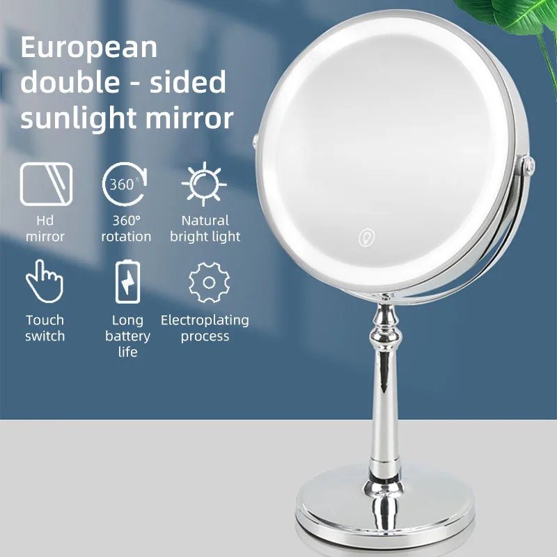 

LED makeup mirror 9 inches with light desktop desktop fill light dressing mirror dormitory mirror double-sided daylight mirror