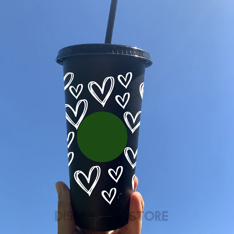 Hand Drawn Hearts Vinyl Sticker 710ml Reusable Straw Cold Cup Decals Gifts For Her Decorative Stickers For Cup Cute Cup Decor