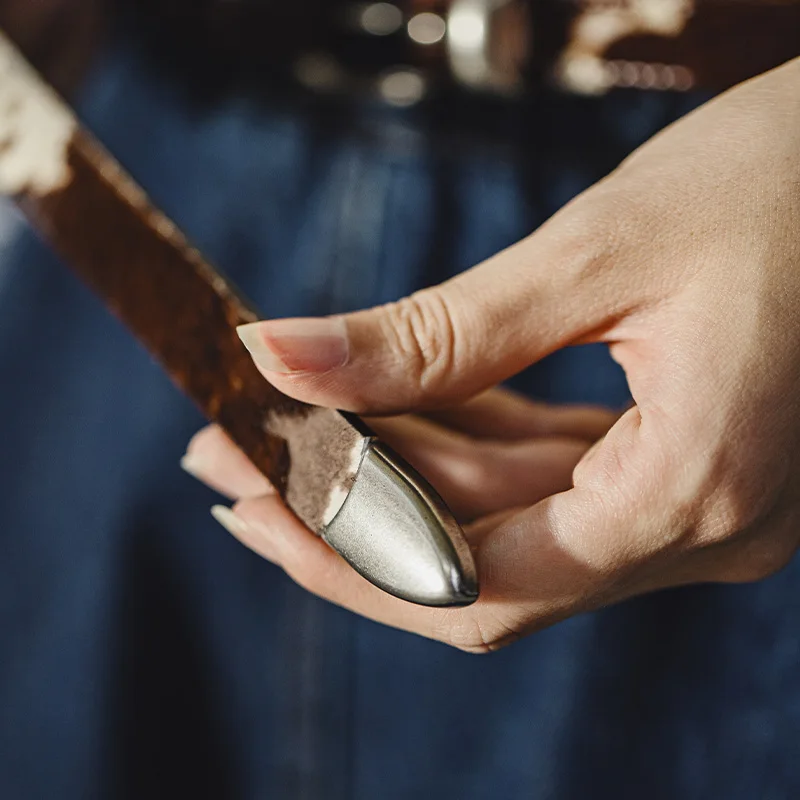 حزام جلد نسائي من Maden عتيق بطبعة الفهد الأسود وحزام من جلد البقر الضيق مع إبزيم دبوس وإكسسوارات خصر نسائية عصرية