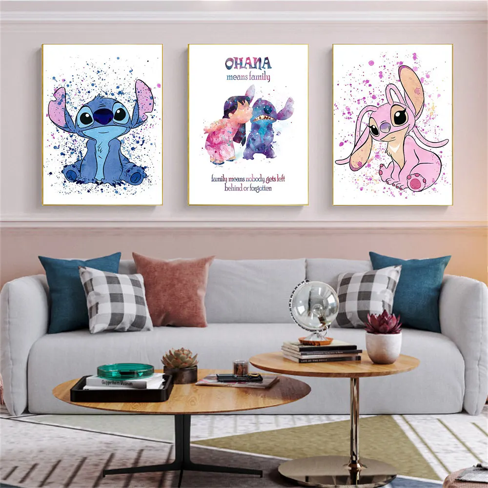 

Stitch Ohana Poster Lilo and Stitch Party Art Prints Watercolor Family Quote Canvas Painting Nursery Kids Room Home Decor Gift