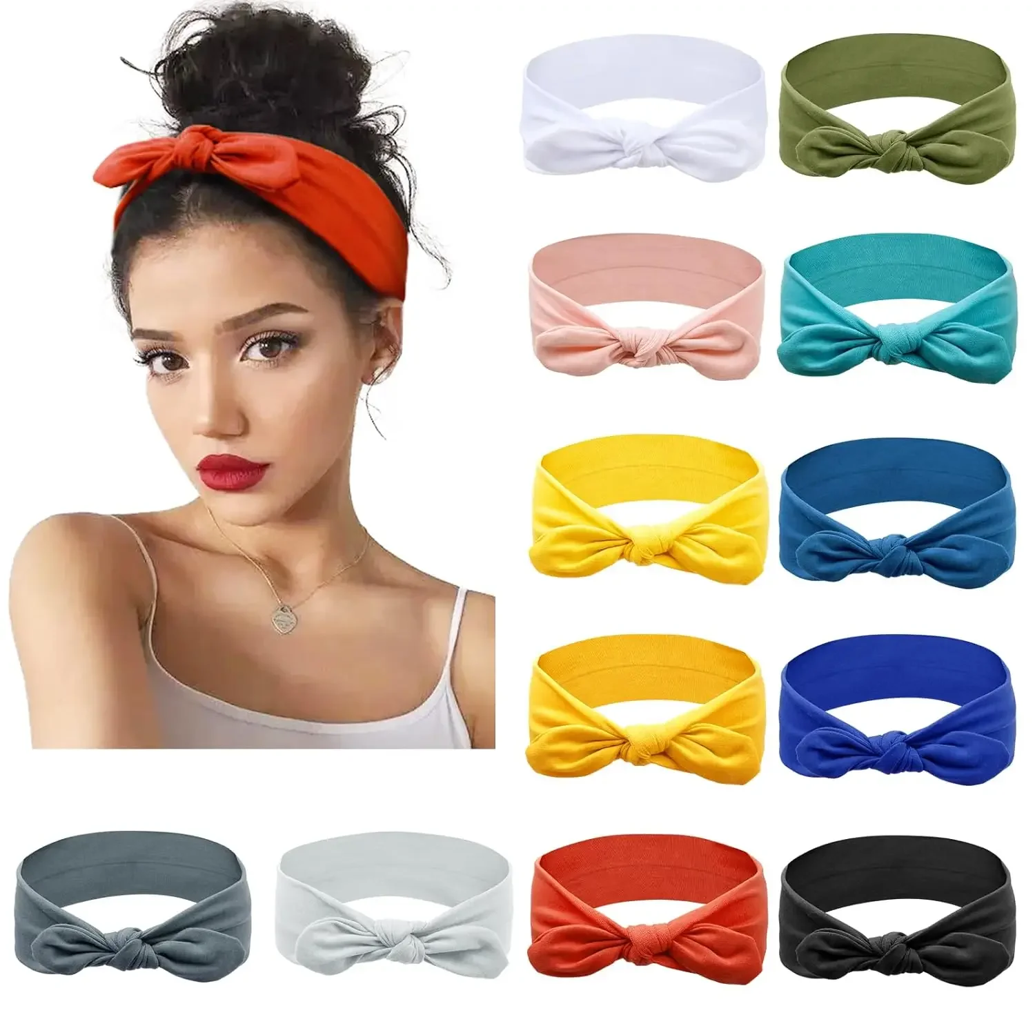Śliczne opaski na uszy królika dla kobiet dziewczynki węzeł opaski do włosów Bunny opaski na głowę turban do jogi Headwrap chustka Bowknot akcesoria do włosów — zdjęcie 2