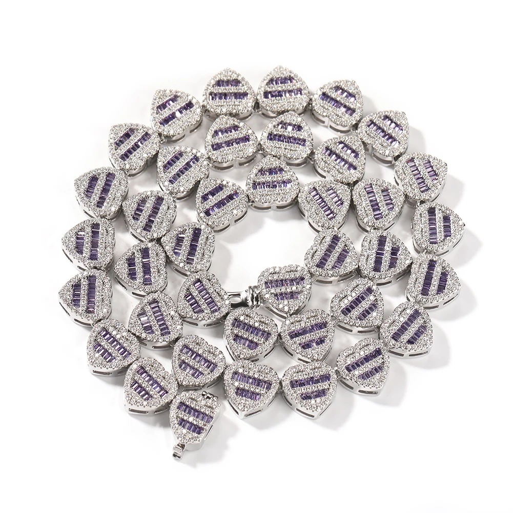 THE BLING KING 12mm Baguettecz Heart Necklace Full Paved Out Cubic Zirconia Link Chain Luxury Jewelry Engagement Gift For Women