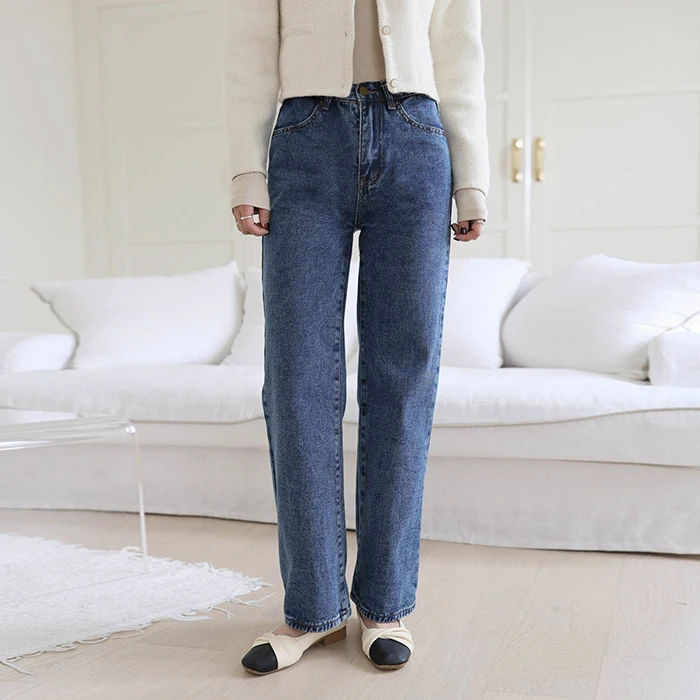 [S~ 2XL Fast Delivery] Warm-up back banding with a smile-wideed denim pants