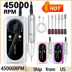 45000RPM Nail Drill Machine Rechargeable Nail Drill Electric Nail File Set With 6 Bits Sanding Bands Multifunctional Nail Tools