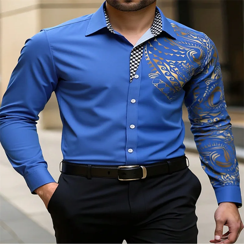2025 New Men's Button Casual Shirt Blue Black White Wine Red Long Sleeve Lapel Spring Autumn Wedding Party Clothing 6XL
