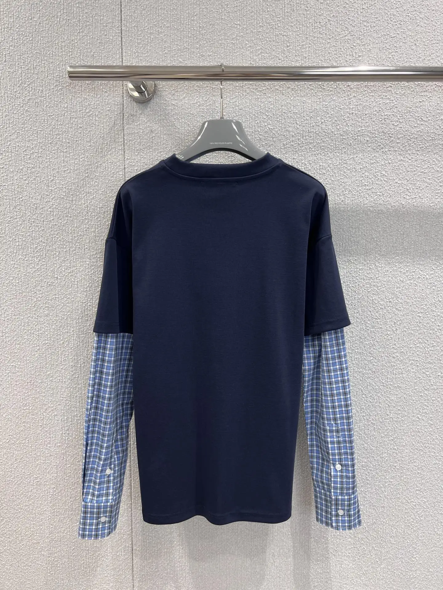 

Women New T-shirt Summer Women Fashion Checkered Stitching Fake Two Casual Simple Women Long Sleeve 2025