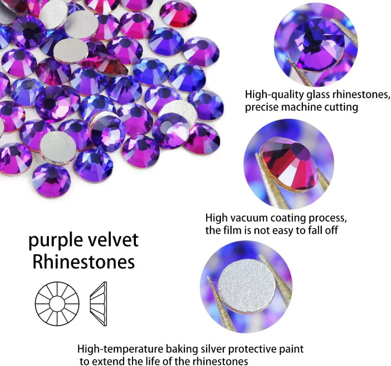 Rigta Purple Velvet SS10-SS20  Nail Art Non Hotfix Rhinestones Loose Rhinestone Glass Crystal for Nail Art Decorations 1440pcs