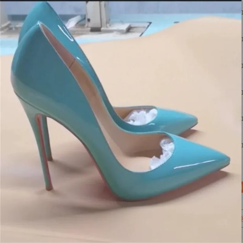 Maten 48 Klassieke Stijl Dames Patent Puntschoen Instapper 12 cm Hoge Hak Schoenen Elegante Dames Effen Stiletto Pumps Zwart Rood Wit - afbeelding 2