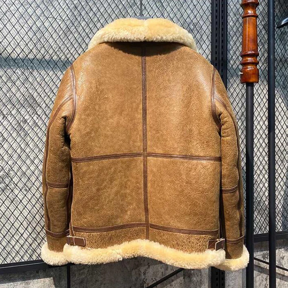 Denny&Dora Shearling-jas voor heren - Pilotenjack voor heren, jas van natuurlijk shearling, jas van bruine schapenvacht