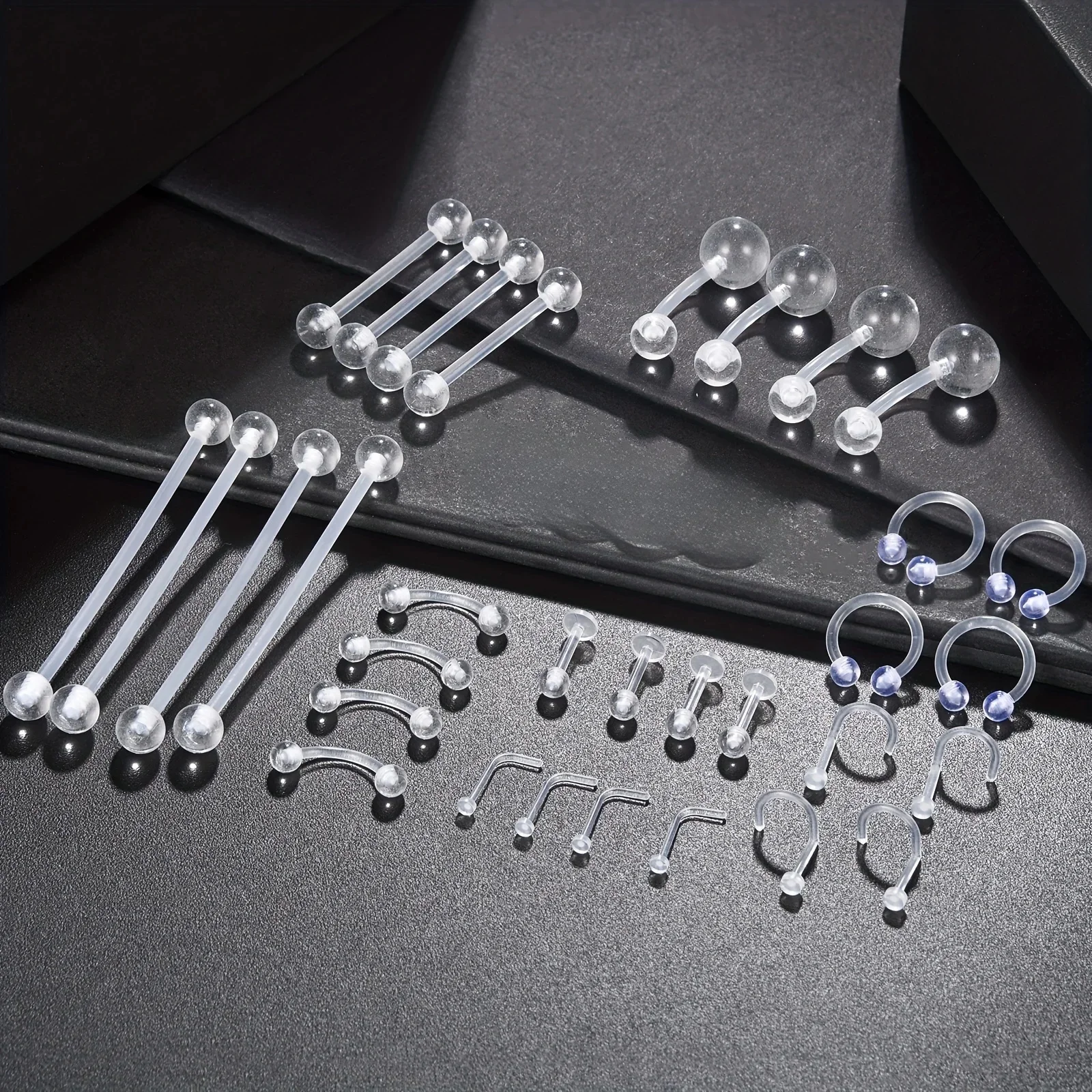 36 szt. Zestaw do piercingu elementy ustalające plastikowa sztanga przemysłowa brwi wargi kolczyk w nosie akrylowe Daith Labret w kształcie litery L przezroczysty — zdjęcie 2