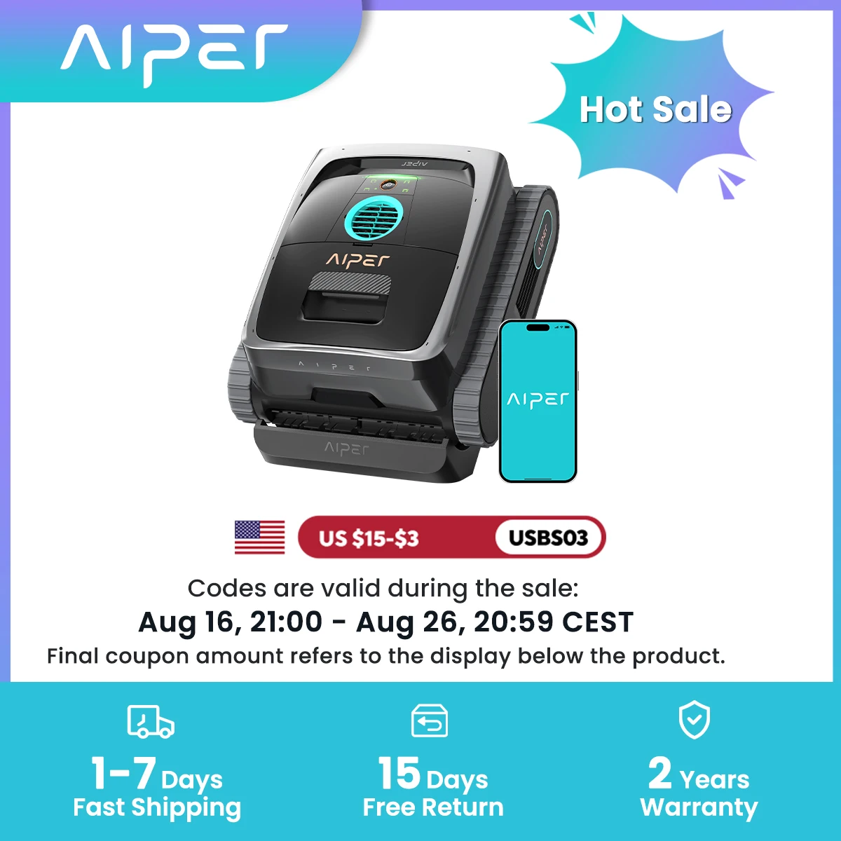(2026 Upgrade) AIPER Scuba V3, 240 Min Runtime Upgrade Battery Life, AI Vision Cordless Robotic Pool Cleaner, Multi-Layer Filtration, Include Wireless Charging Dock, Refurbished