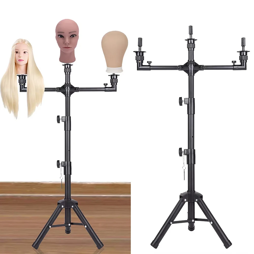 

Adjustable 3 Head Wig Stand Tripod Professional Metal Support for Hairdressing Training Mannequin Stand