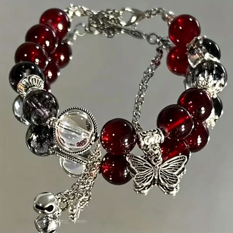 3Pcs Retro Spiral Vortex Jewelry Set, Silver Hollow Spiral Pendant Necklace and Earrings, Red Beaded Bracelet Jewelry
