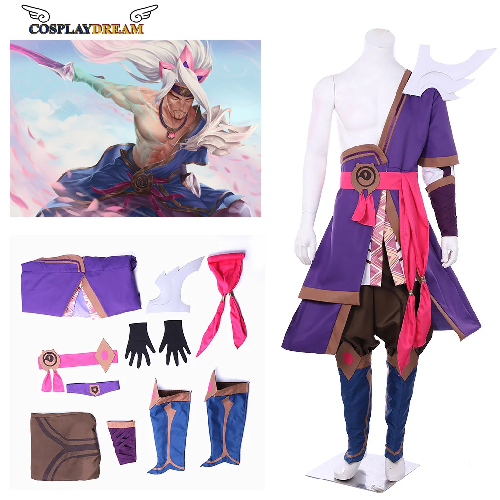 Game Lol Geest Blossom Yasuo Cosplay Kostuum Volwassen Mannen Geest Blossom Yasuo Combat Pak Volledige Set Handschoenen Schoenen Cover Accessoires