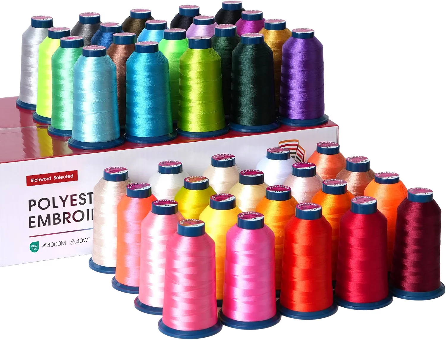 Poolin Richword Embroidery Supplies Bundle – 40 Colors 4000M Thread Set + Cut Away Stabilizer (12 X 25Y) + Soft Stitch Cover, Apparel Embroidery Kit for Consistent, Professional Results