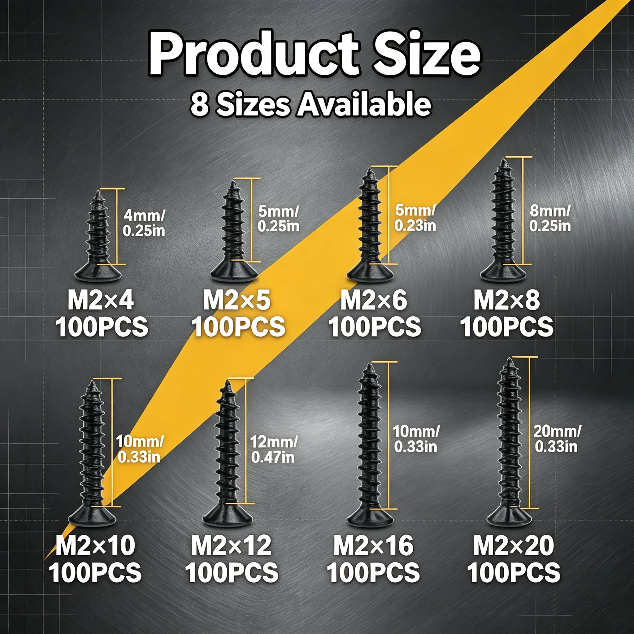 VKKM 800Pcs M2 Cross Flat Head Self Tapping Screws Black Carbon Steel Wood Screws Assortment Kit for Electronic Equipment Computer Toy Glasses Household DIY Repair