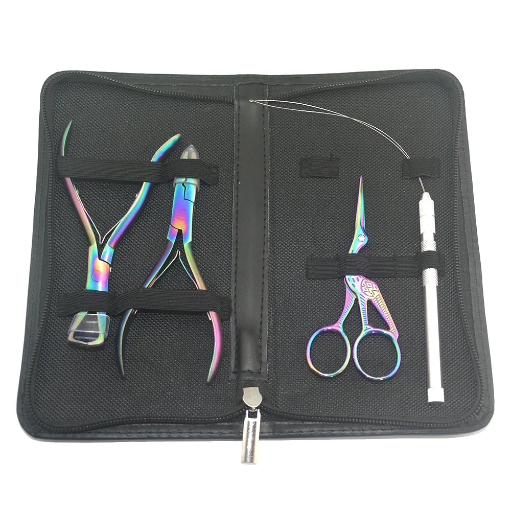 1 Set Hair Extension Pliers With Holes Micro Ring Applicator Removal Tool Kits Loop Tool Metal Scissor for Hair Extensions
