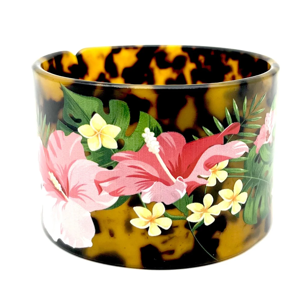 New Fashion Women Bracelet Bangle With Plumeria Flowers Acrylic Cuff Bangles For Polynesia Pacific Tropical Islands