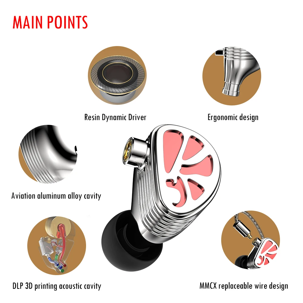Bgvp thhifi face red main 1dd + 2ba tecnologia híbrida na orelha fone de ouvido de metal com música hifi mmcx esporte headphoens cabo destacável