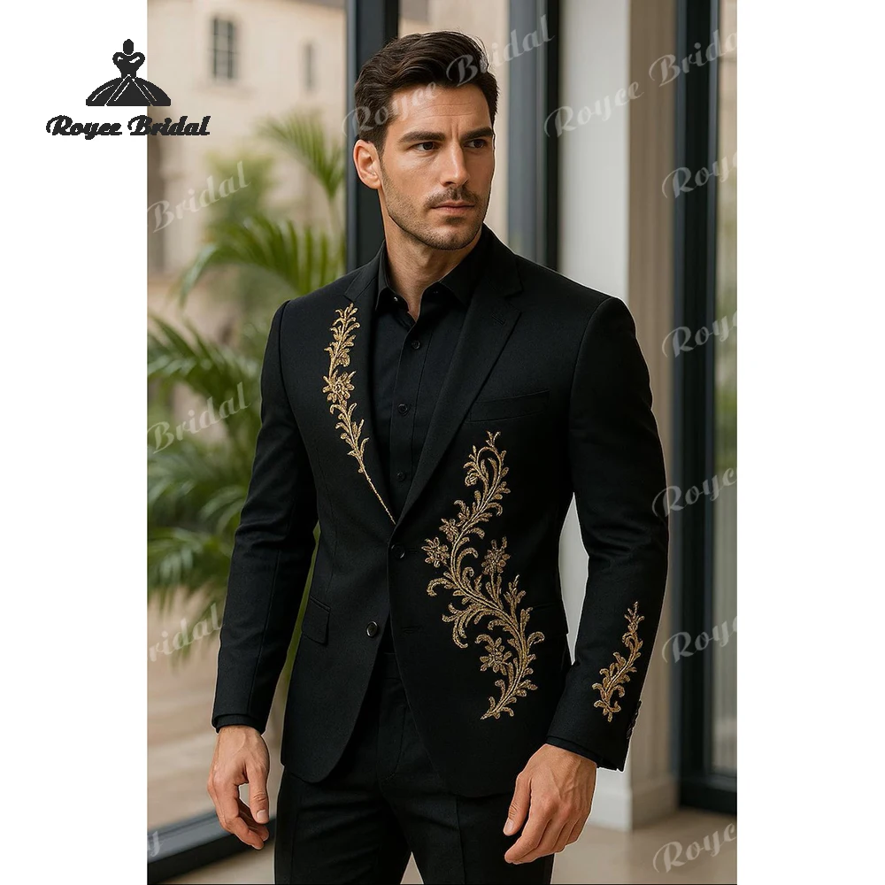 Two Piece Embroidered Wedding Men's Suit 2026 Lapel Collar Single Breasted Evening Party Wedding Suits costume homme mariage