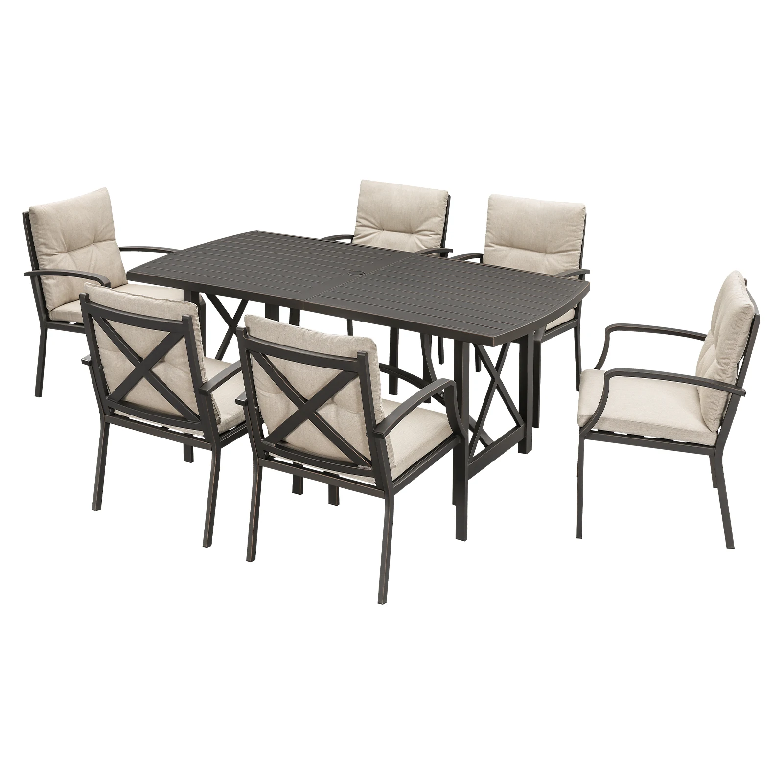 

SeeHill Gunmetal Aluminum Patio Dining Table for 6, 71.6"x36.4" Rectangular Table with Umbrella Hole, Outdoor Use