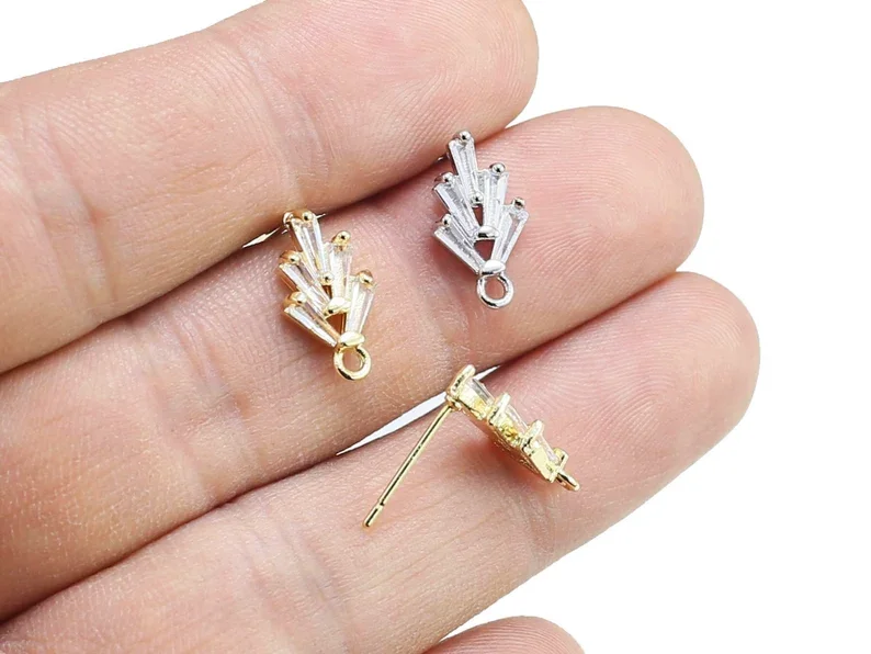 

6pcs CZ Leaves Earring Post, Dainty Earring Studs, Real 14K Gold Plated, 925 Sterling Silver Earring Post, Statement Earrings