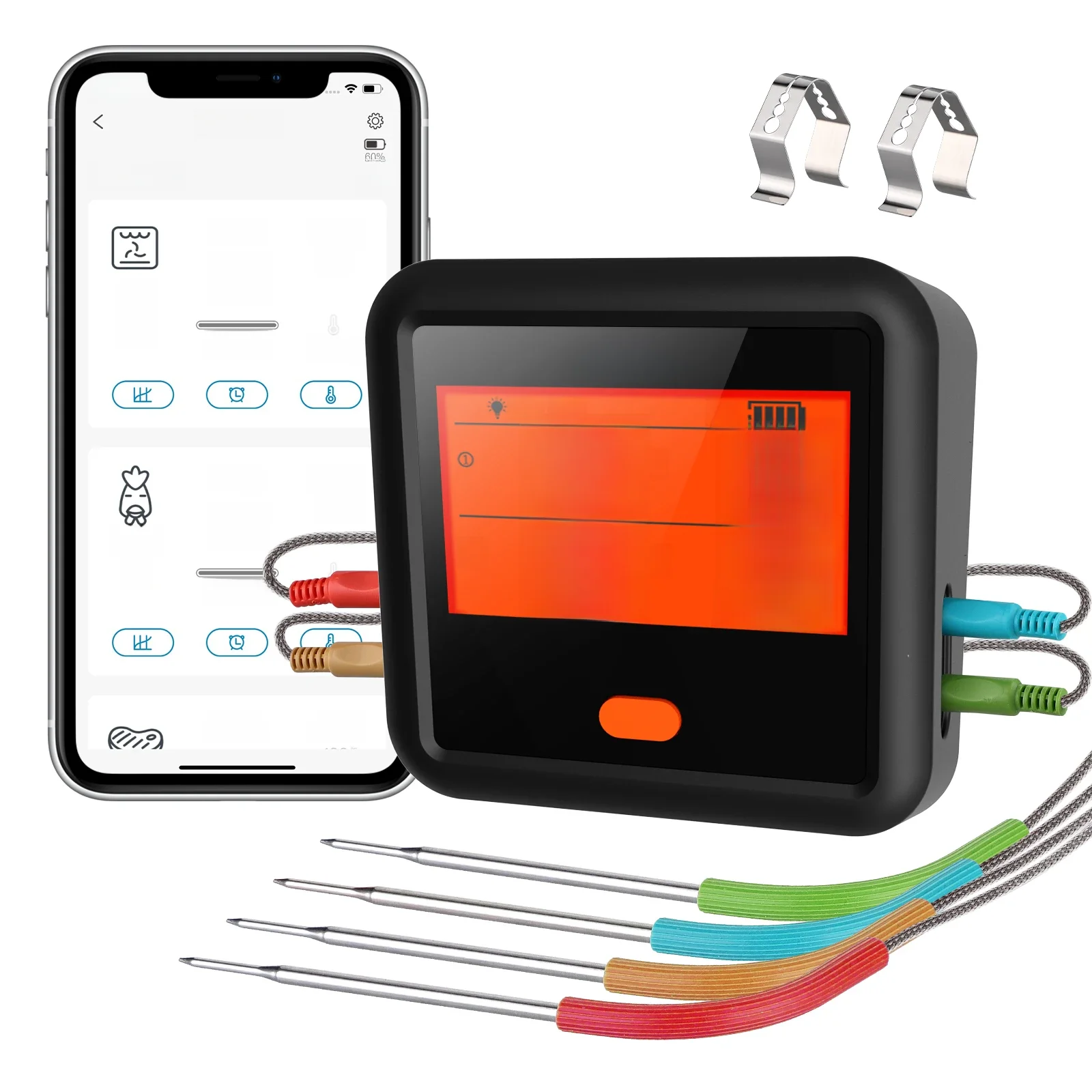 INKBIRD termometr do mięs IDT-34c-B termometr grillowy Bluetooth z 4 sondami do mięsa kontrola darmowa aplikacja LCD do grillowania i palenia — zdjęcie 2