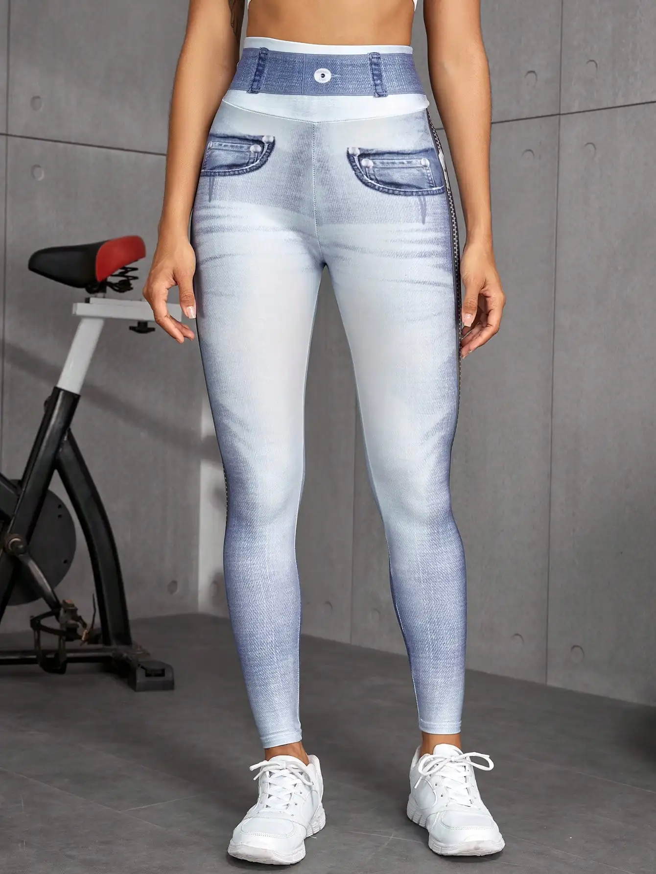 2023 Fashion Women Digital Printed Denim Blue Tight High Elastic Quick-Drying Yoga Pants Sports Running Fitness Pants