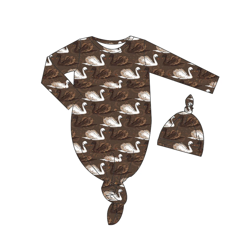 Boutqiue children's clothing newborn baby boy dress with matching hat and swan heart print baby romper