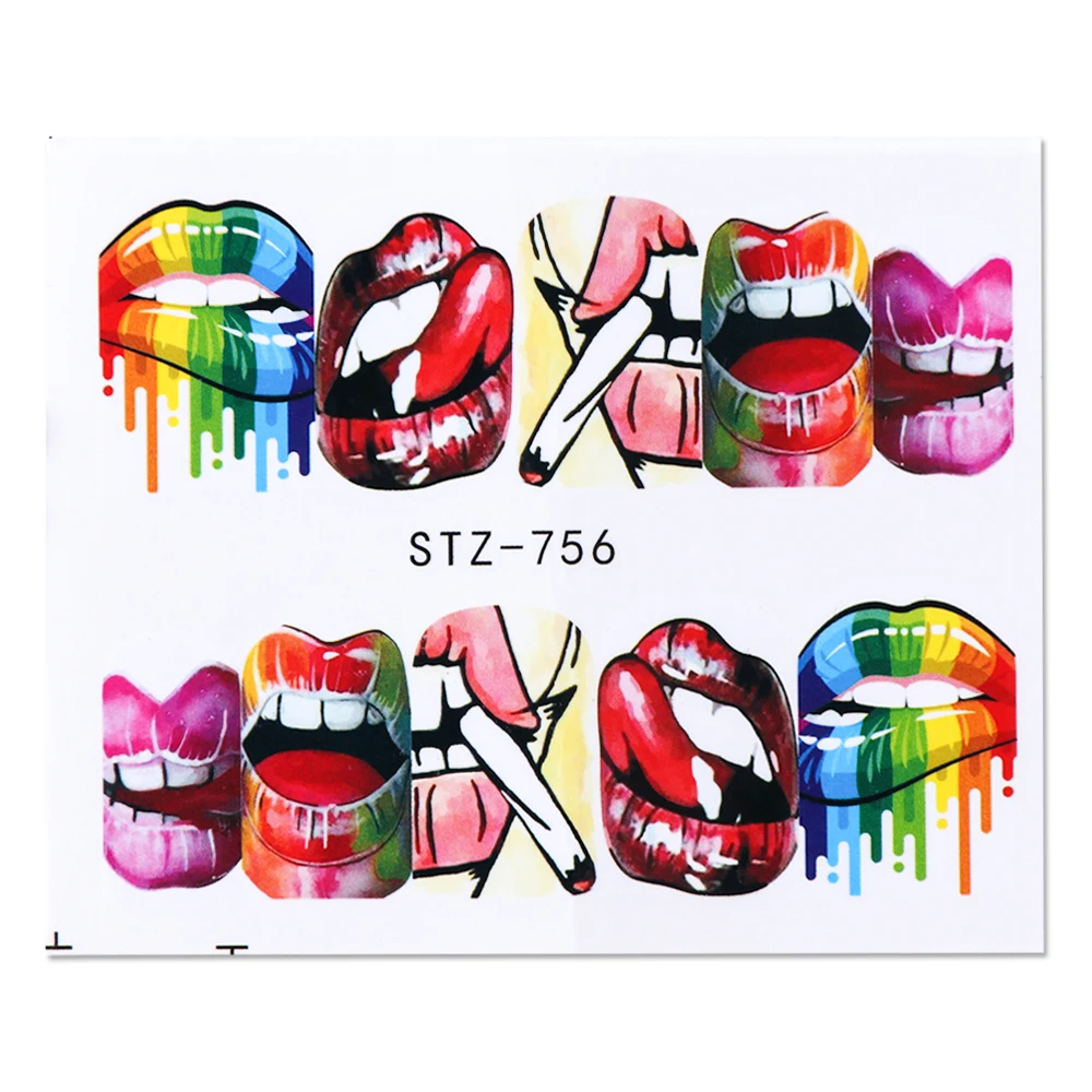 1set Nail Decals Water Transfer Stickers Sexy Lips Tongue Makeup Girls Sliders Decoration Manicure Wraps Tattoo BESTZ756-765-1