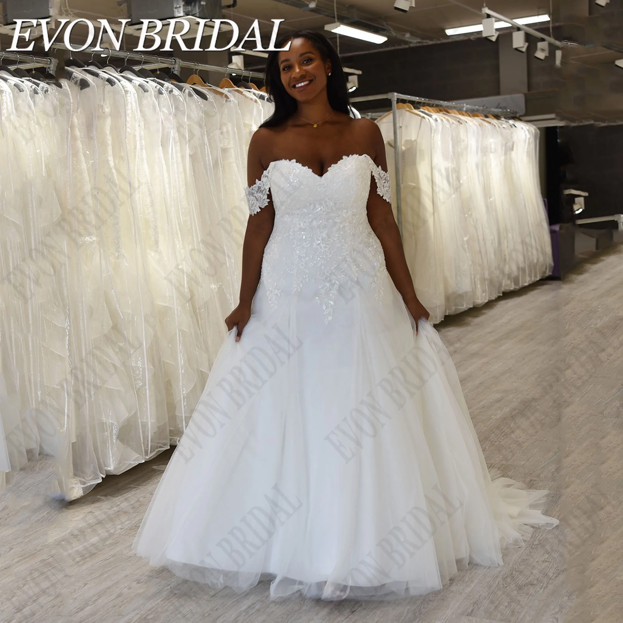 

EVON BRIDAL Sweetheart Mermaid Wedding Dress Plus Size Woman Lace Up Applique Vestidos De Novia Off Shoulder Tulle Bride Gowns