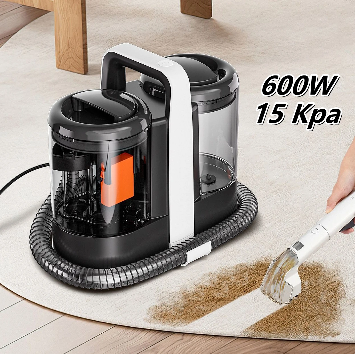 Pulitore spot 600W 15KPa Pulitore per tappeti portatile per tenda del divano Aspirazione spray Macchina pulita integrata