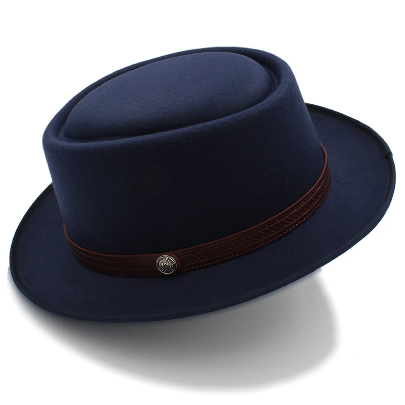 Vintage Porkpie-Hüte für Herren, einfarbige schwarze Fedora-Hüte, schlichte Porkpie-Hüte, Herrenmode, Sombrero Hombre, Chapeu Masculino, Show – Detail 8