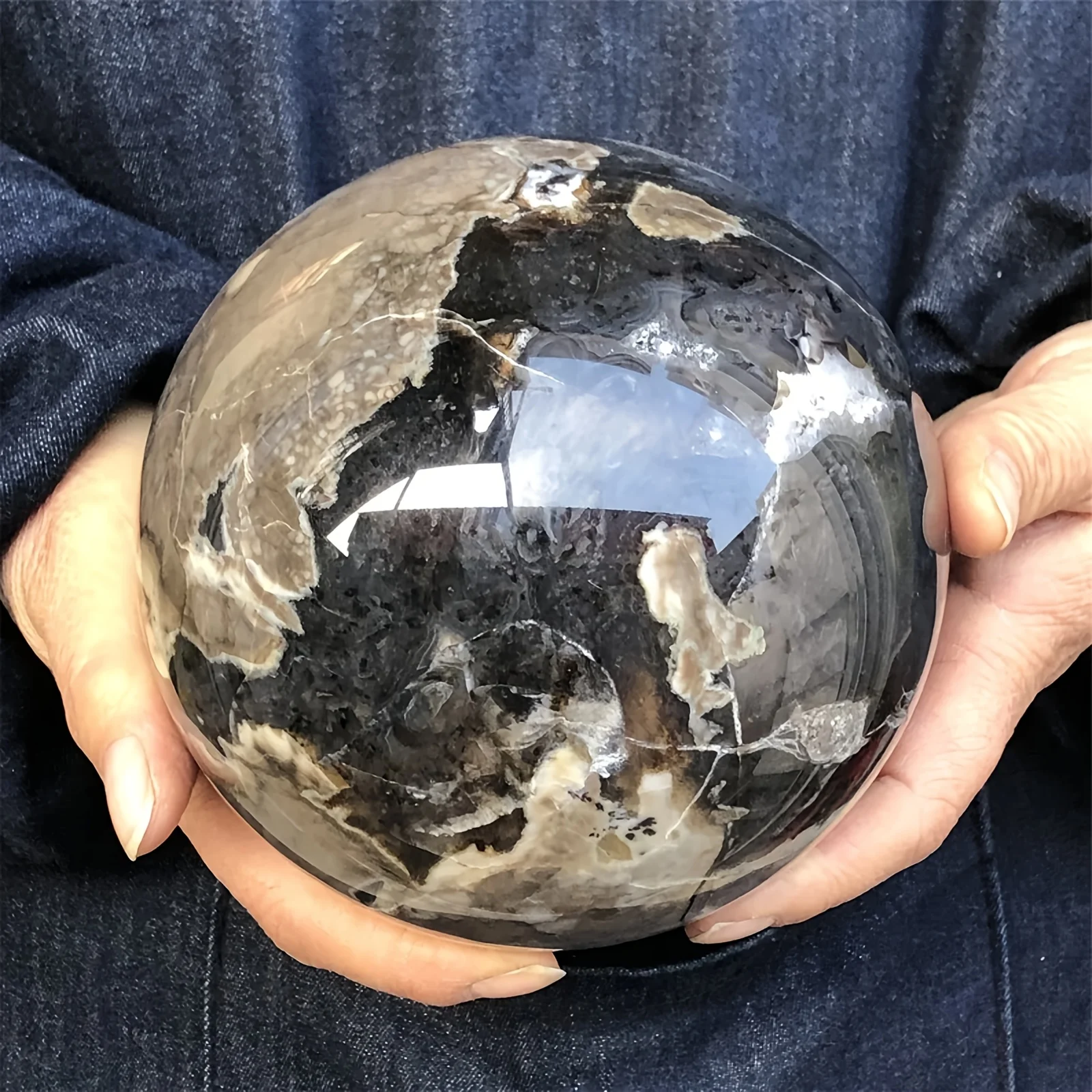 

Natural Volcanic Agate Sphere with UV Reactive Fluorescence,Crystal Ball Ornament, Home Decoration, Souvenir Gift
