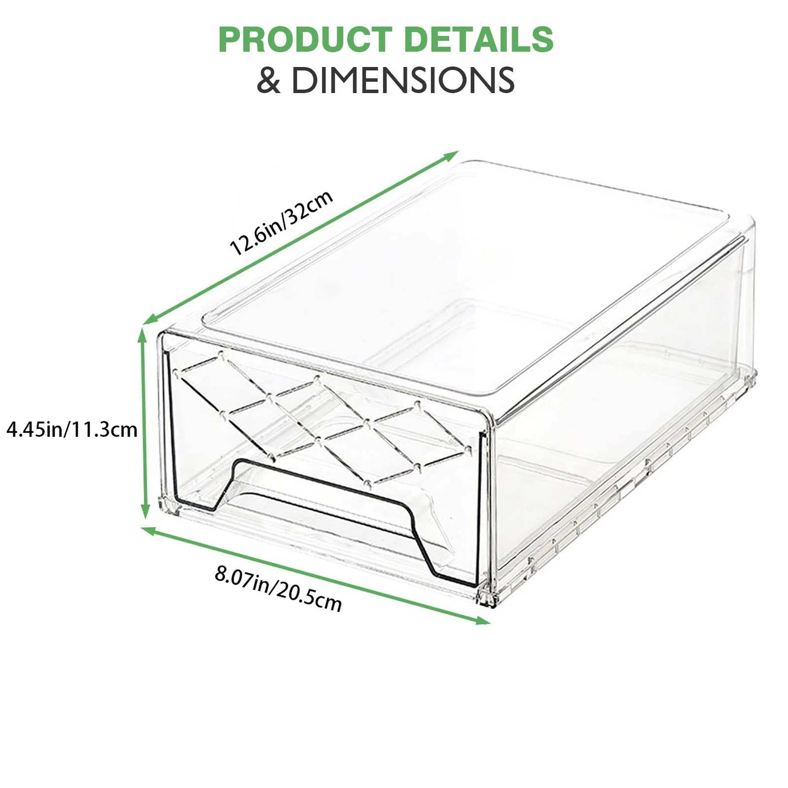 Refrigerator Organizer Bins with Pull-out Drawer,Plastic Stackable Drawer Container Removable Drain Tray,Cabinet,Kitchen,Pantry