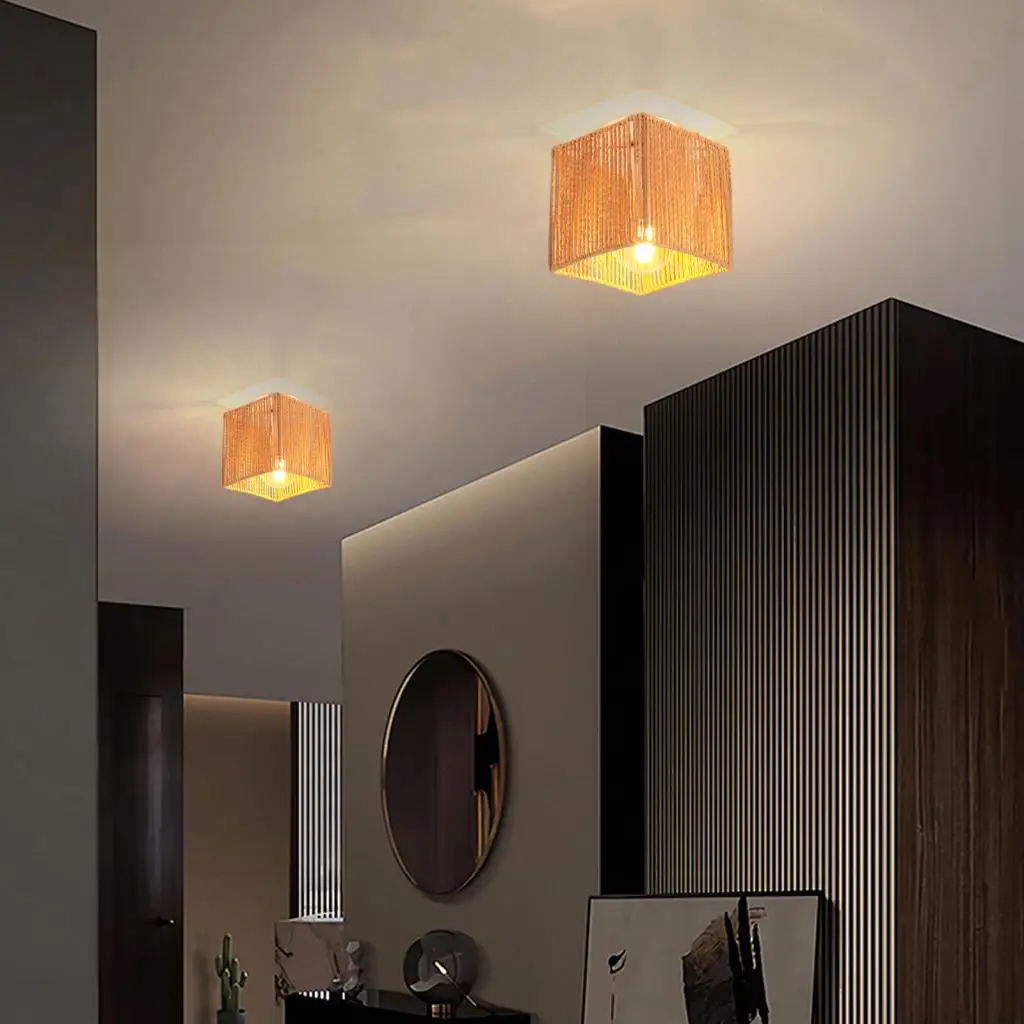 

New Chinese Square Chandelier Living Room Medieval Lamp Tatami Study Porch Creative Rattan Chandelier Ceiling lamp E27