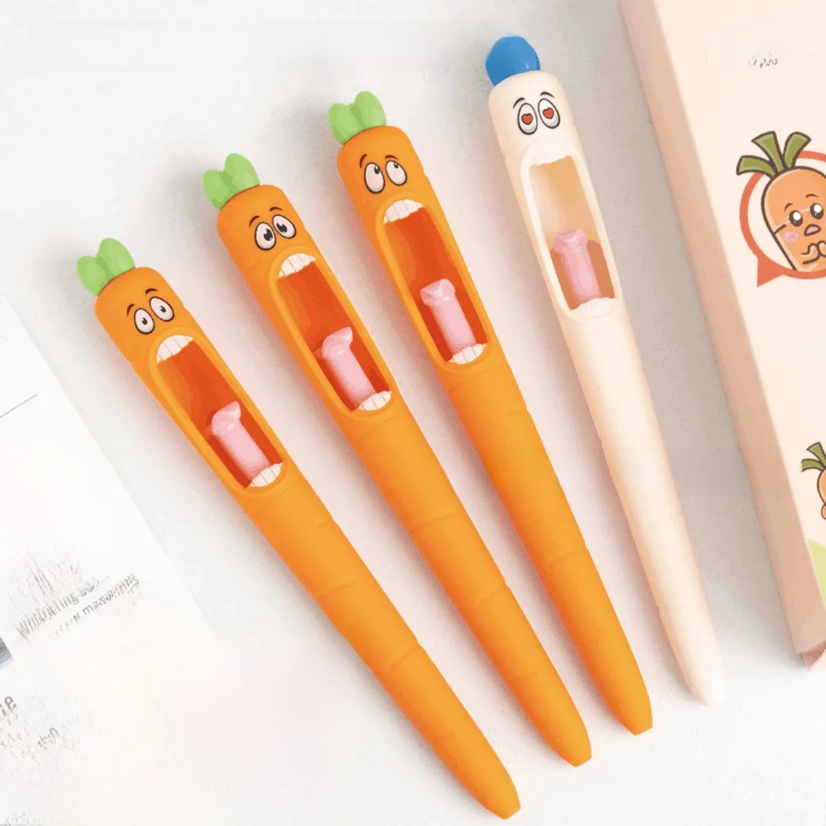 1-4 pièces Kawaii stylo neutre 0.5mm dessin animé créatif carotte forme presse neutre stylo ensemble école étudiant bureau papeterie fournitures