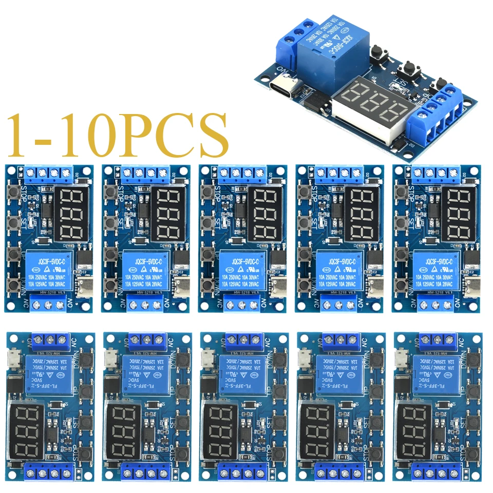 1 Channel 5V Relay 6-30V Relay Module OFF/ON Switch Trigger Time Delay Circuit Timer Cycle 999 minutes Adjustable XY-J02