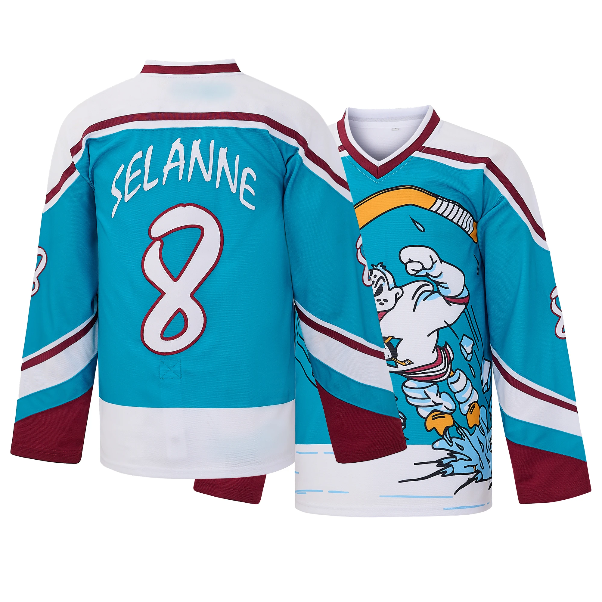 Men's #8 Selanne 'Breaking the Ice' Embroidered Hockey Jersey,Match Leisure Commemorate Hockey Uniforms