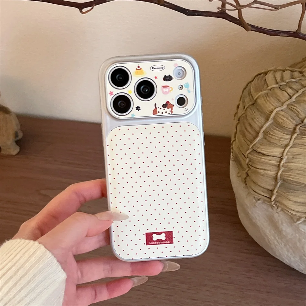 New cute electroplated polka dot leather sausage dog suitable for iPhone 17 Pro Max 15/16 13/14 ProMax anti drop protective case