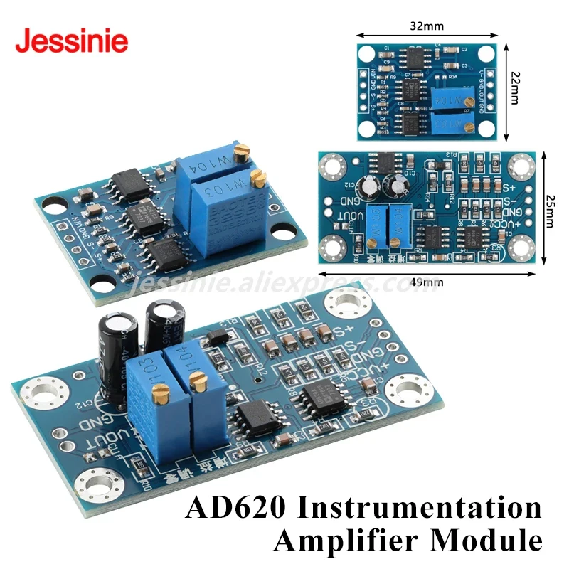 2pcs/1pc AD620 AC DC High Precision Microvolt MV Voltage Amplifier Signal Instrumentation Board Module 7660A 3-12VDC