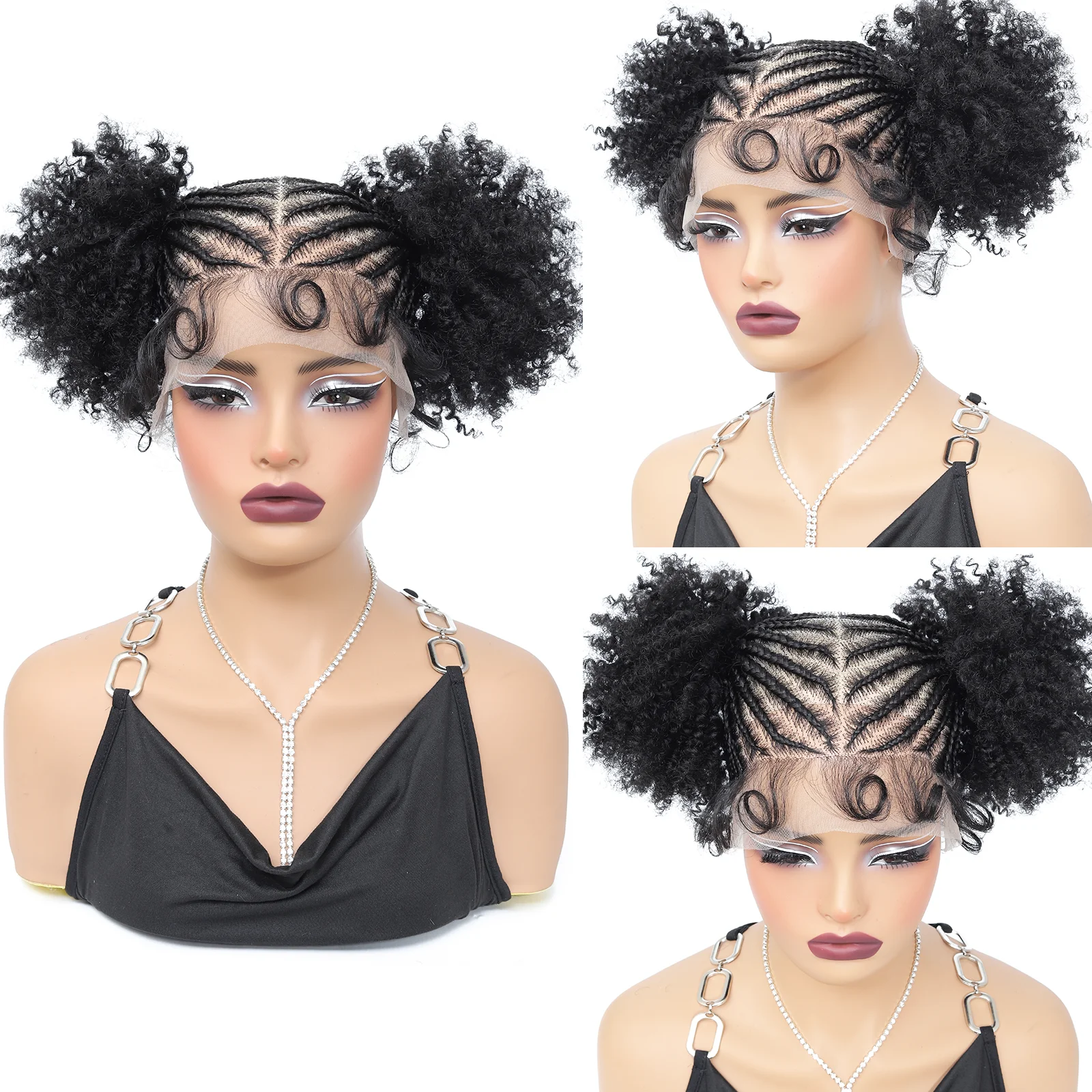 

Cornrow Braided Wigs Synthetic Full Lace Bantu Braided Lace Wig with Baby Hair Cosplay Wig for Women Girls Lace Front Braids Wig